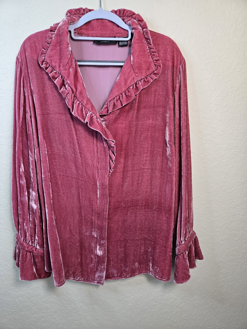 Dana Buchman Dusty Raspberry Velvet Ruffle-Trim Blouse